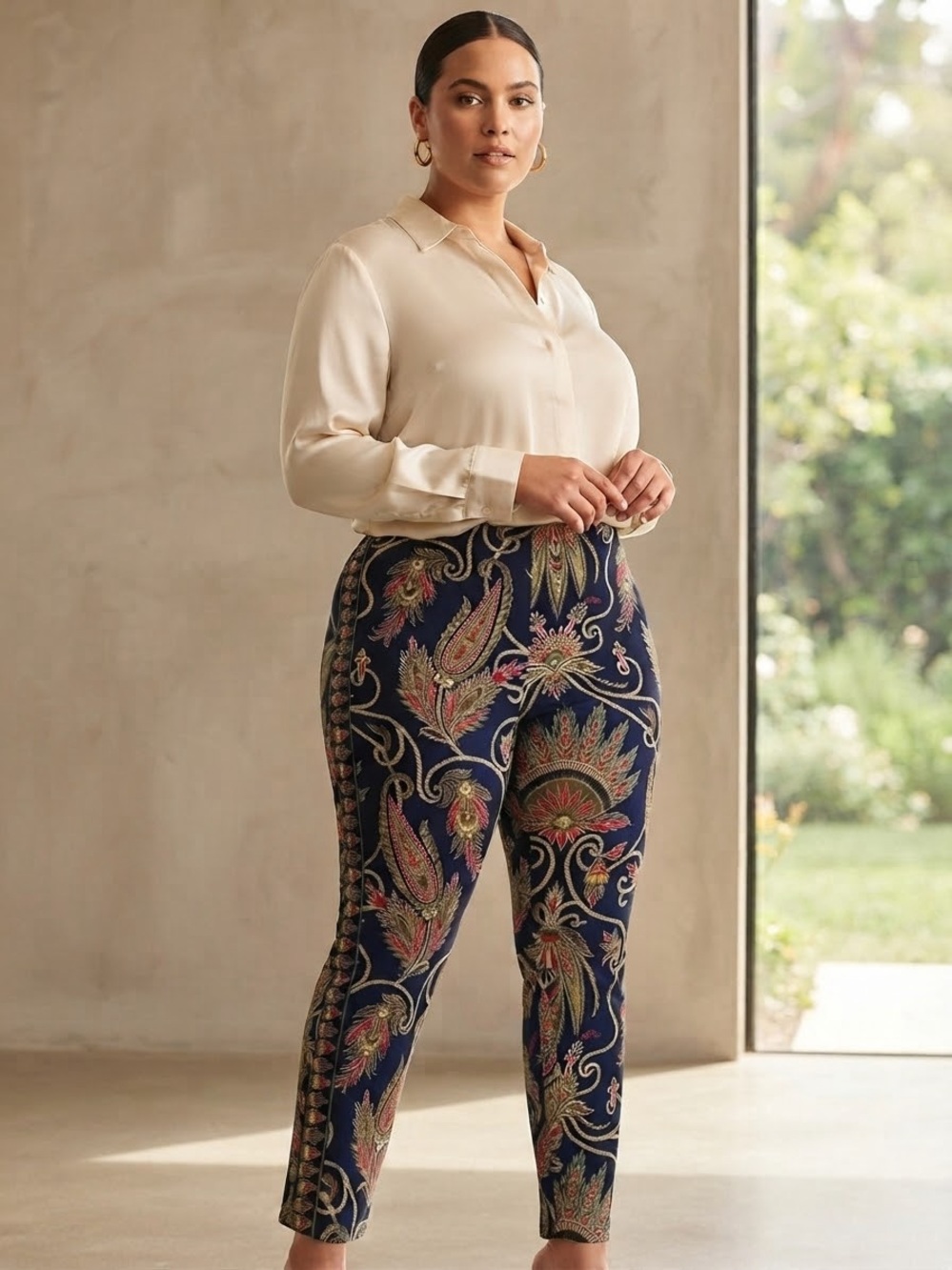 Gretchen Scott Designs Navy Paisley-Print Skinny Ponte Pants